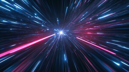 Obraz premium Hyperspace Tunnel: A Journey Through Neon Lights and Cosmic Rays