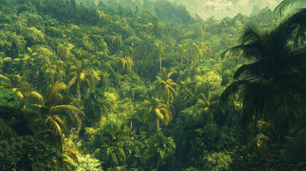 Lush Tropical Rainforest Filled With Diverse Green Flora and Towering Trees During Daylight