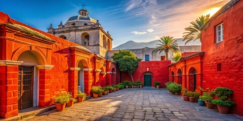 Fototapeta premium Majestic Santa Catalina Monastery, Arequipa, Peru - Architectural Detail & Copy Space