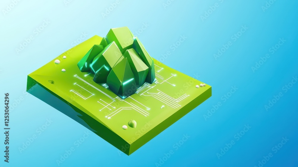 Poster isometric 3d low poly style depiction of stylized mountain landscape on abstract background for crea