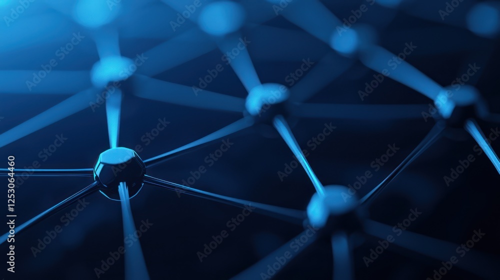 Poster a detailed close-up of a network structure, showcasing interconnected nodes and lines in a blue grad