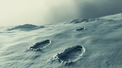 Footprints in the Snow on a Winter Morning in a Serene Landscape Showcasing Nature's Quiet Beauty