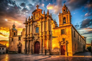 Majestic Spanish Church Architecture: Sunlight Drenching Ancient Stone