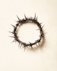 Crown of thorns on textured beige background, symbolic representation of Jesus' sacrifice