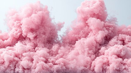 Fototapeta premium Billowing pink smoke clouds swirling against a clean light blue studio background.