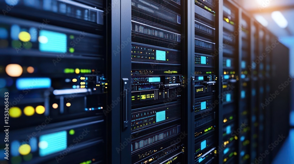 Aufkleber row of dark server racks in a data center