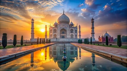 Majestic Taj Mahal at Sunrise, Agra, India - Iconic Indian Landmark