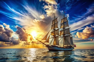 Obraz premium Majestic Tall Ship Sailing Ocean: Summer Vacation Cruise Adventure