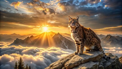 Obraz premium Majestic Wildcat Roaming Mountain Peaks at Dawn - Stock Photo