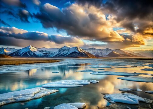 Melting Arctic Ice, Anadyr Estuary, Chukotka, Russia - Cold Cloudy June Landscape