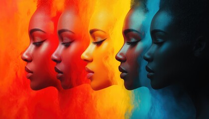 Juneteenth Diverse Female Faces in Vibrant Color Spectrum