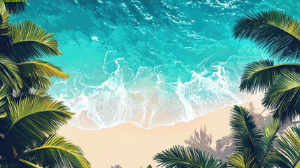 Vibrant Tropical Beach With Crystal Clear Water and Lush Palm Trees During Midday Sunlight