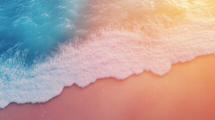Fototapeta premium Waves Gently Crashing on a Sandy Beach During Sunset With Vibrant Colors Blending Over the Ocean Water