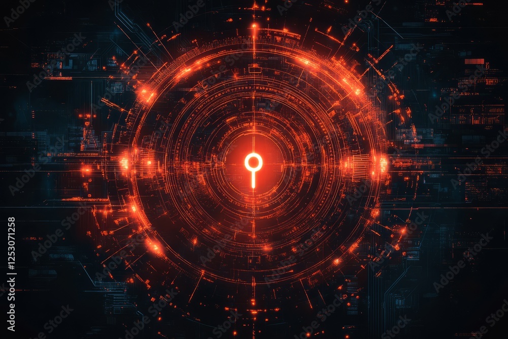 Poster futuristic glowing circle with intricate patterns and digital effects
