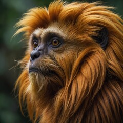 A golden lion tamarin standing proudly with its mane-like fur.