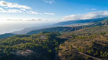 Panoramic Aerial View of Volcanic Landscape and Coastline in Tenerife, Canary Islands