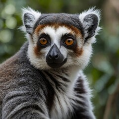 Fototapeta premium A lemur with its big, glowing eyes staring forward.