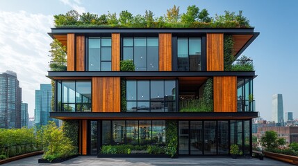 Fototapeta premium Modern green eco-office building in city