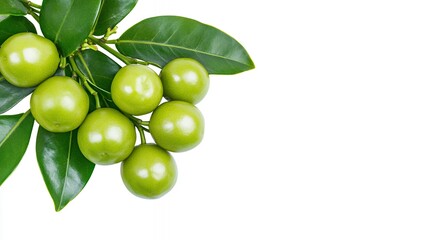 Fresh Green Berries and Leaves on Branch
