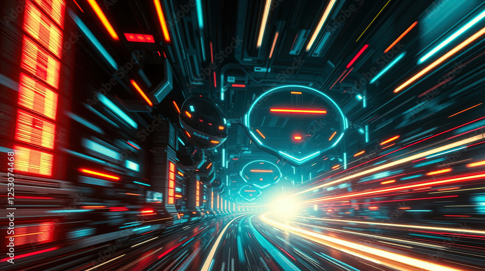 Poster futuristic sci-fi scene, advanced technology and space elements. abstract background with shiny ligh