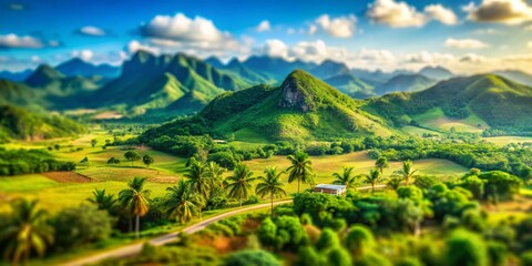 Fototapeta premium Miniature Sierra Escambray Mountain Range Panorama, Tilt-Shift Photography