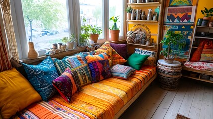 Bohemian Couch, Colorful Throw Pillows, Home Decor - Bohemian Decor