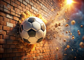 Miniature Soccer Ball Crashing Through Brick Wall - 3D Tilt-Shift Image