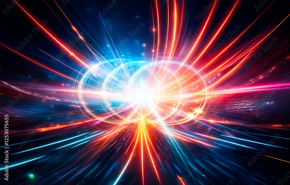 Fototapete abstract background with glowing lines of light converging in the center.