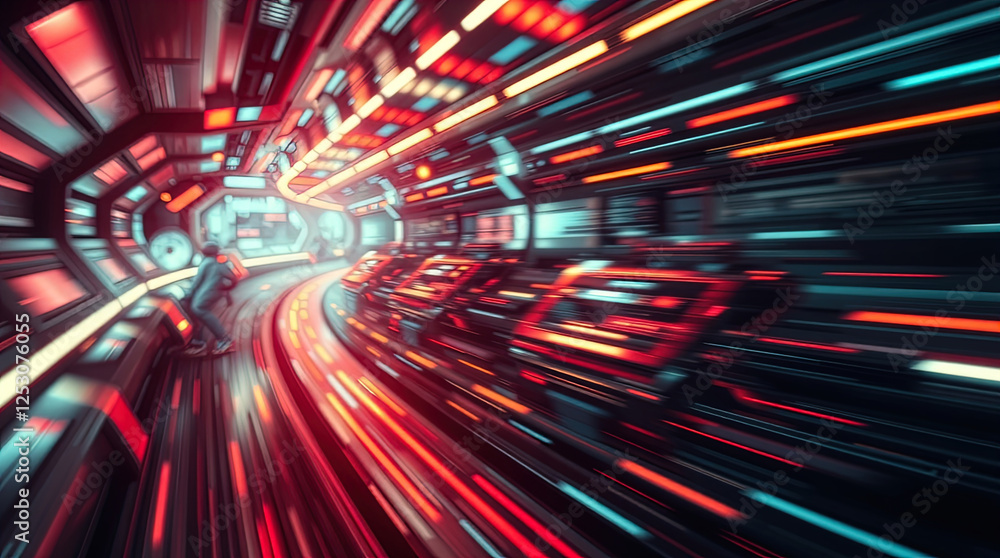 Aufkleber futuristic sci-fi scene, advanced technology and space elements. abstract background with shiny ligh