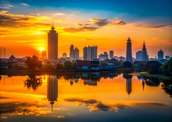 Fototapeta premium Minimalist Bangkok Landscape: Serene Thai Cityscape at Dawn