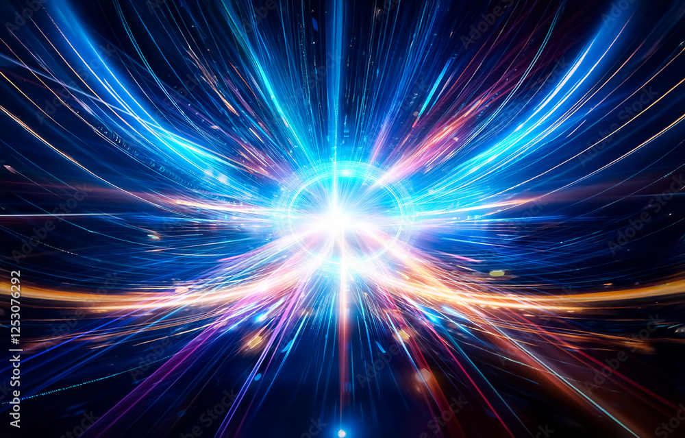 Aufkleber abstract background with radiating lines of vibrant colors and a central white light source.