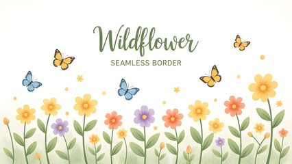 Butterflies and wildflowers fluttering lightly