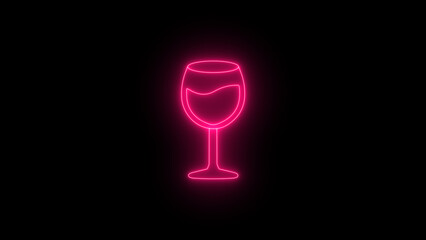 Wineglass Glasses Line Icon. Glowing Clink Glasses Icons on black background.