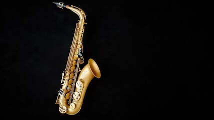 Naklejka premium Golden alto saxophone on black background, music instrument
