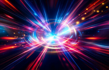 Obraz premium Abstract image of brightly colored lines radiating from a central point, creating a sense of speed and energy.