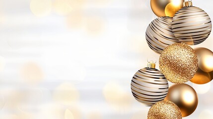 Gold And White Christmas Ornaments On Bokeh Background
