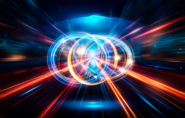 Obraz premium Abstract image of a dark background with streaks of red, orange, and blue light.