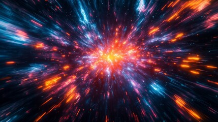 Fototapeta premium Cosmic Hyperdrive Explosion – Sci-Fi Warp Speed Light Streaks - Made with Generative AI