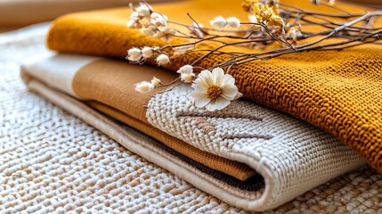 Fototapeta premium Cozy Autumn Textiles: Knit & Woven Textures - Cozy and Comfortable .