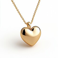 Gold Heart Pendant On Chain Against White Background