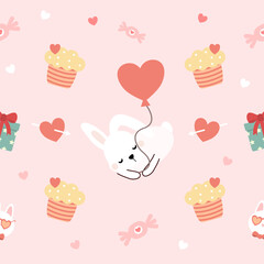 Valentines day seamless background with romantic symbols.