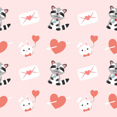 Valentines day seamless background with romantic symbols.