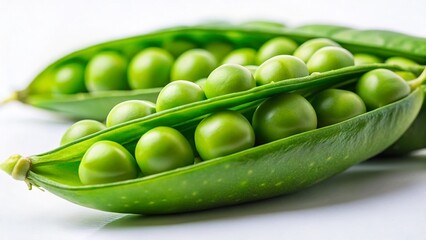 Minimalist Fresh Green Peas on White Background - Simple Food Photography