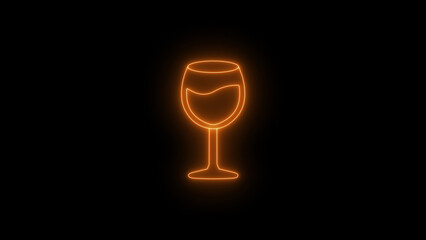 Neon Glowing Wine Glass Icon on black background.  Champagne Glasses Line Icon.