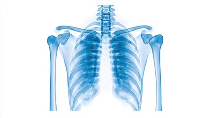 Detailed Human Chest X-Ray View with Ribcage and Clavicles