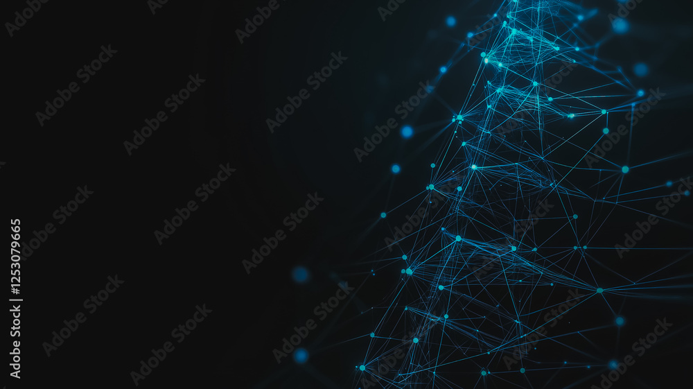 Aufkleber abstract digital network: glowing blue nodes and connections form an intricate, spiraling network ag