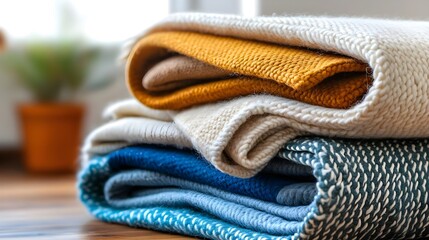Cozy Knit Blankets Stack, Warm Textures - Hygge