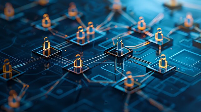 An organizational chart icon showing the delegation of tasks within a business structure, isolated on a steel blue background.