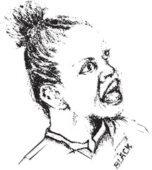Expressive Black and White Sketch Portrait of a Passionate Female Athlete Shouting – High Energy Sports Illustration