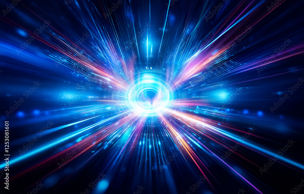 Aufkleber abstract background with radial beams of light in multiple bright colors.